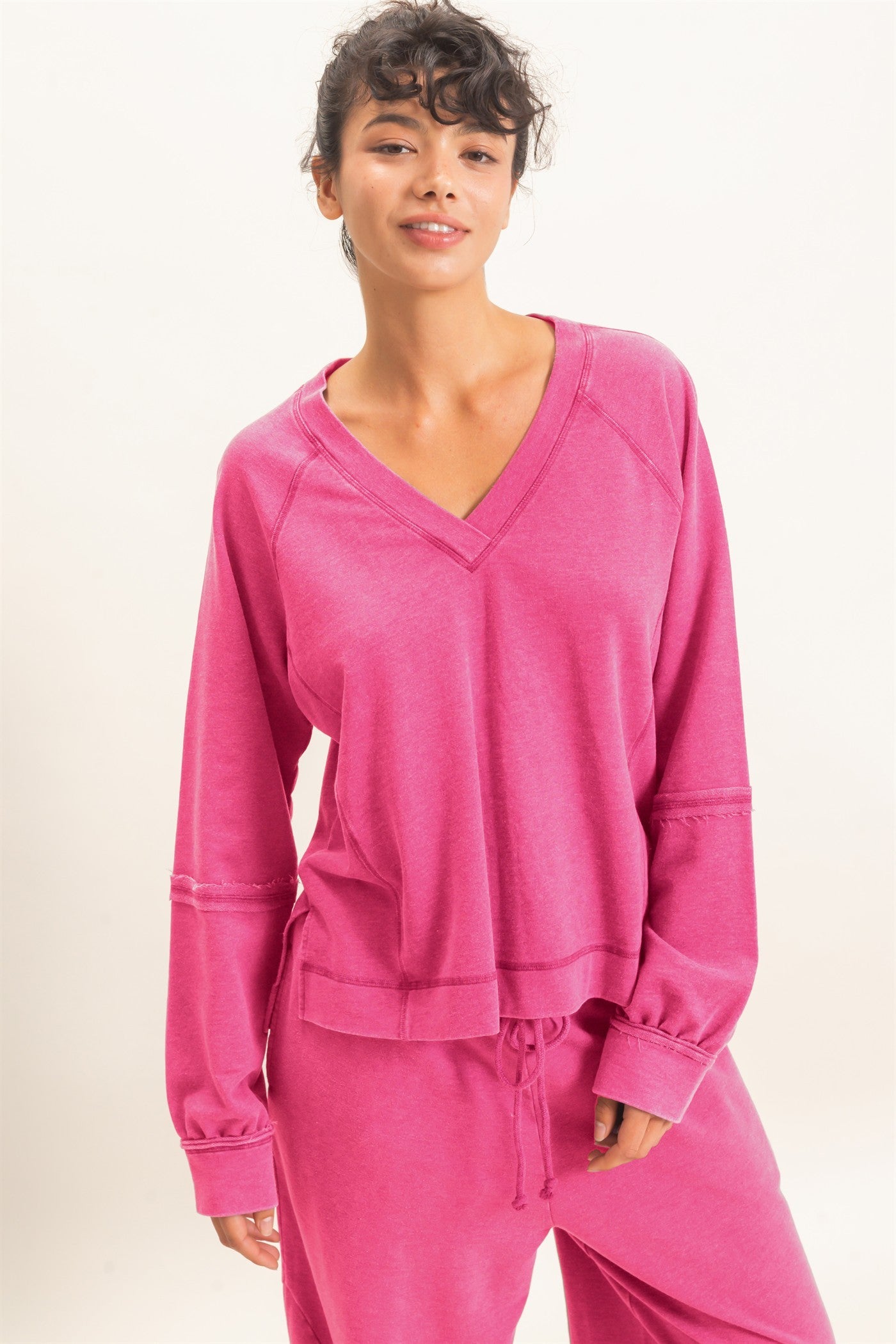 Pink French Terry V-Neck