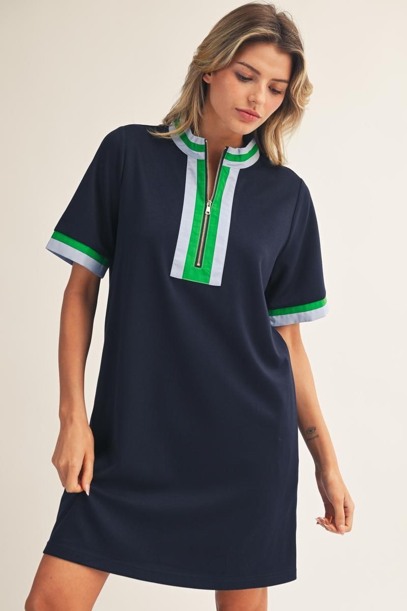 Navy Zip Up Accent Dress