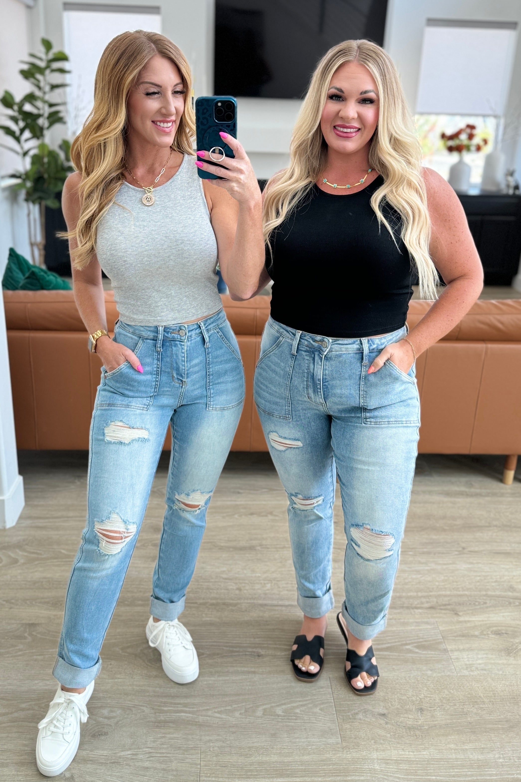 Aiden High Rise Patch Pocket Distressed Boyfriend Jeans – The