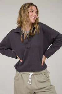 Collared Drop Shoulder Top