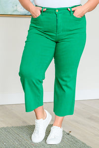 Lisa High Rise Control Top Wide Leg Crop Jeans in Kelly Green