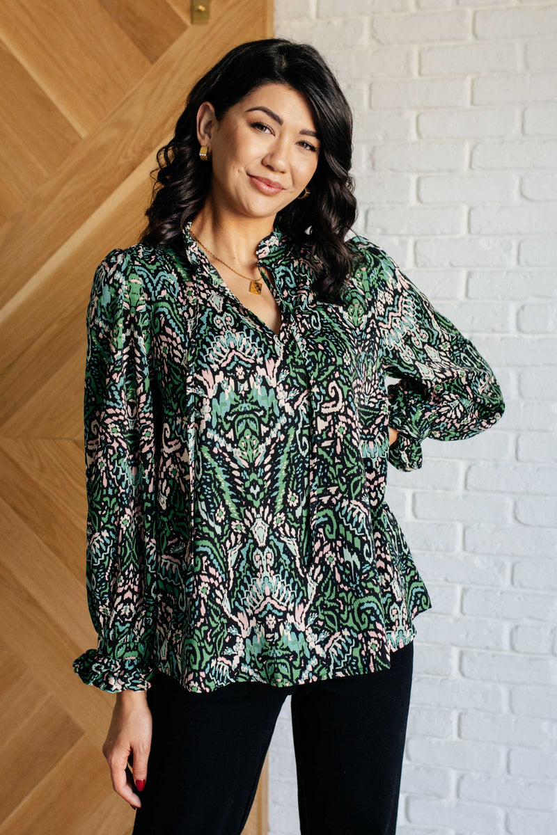 Looking Out Damask Print Blouse