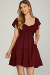 Burgundy Flutter Sleeve Dress