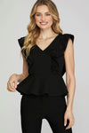 Black Ruffle Peplum Top