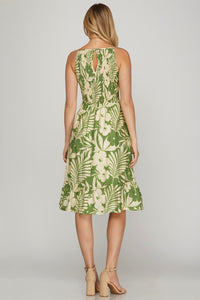 Green Tropical Cami Midi