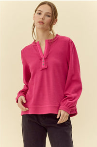 Fuchsia Ribbed Henley