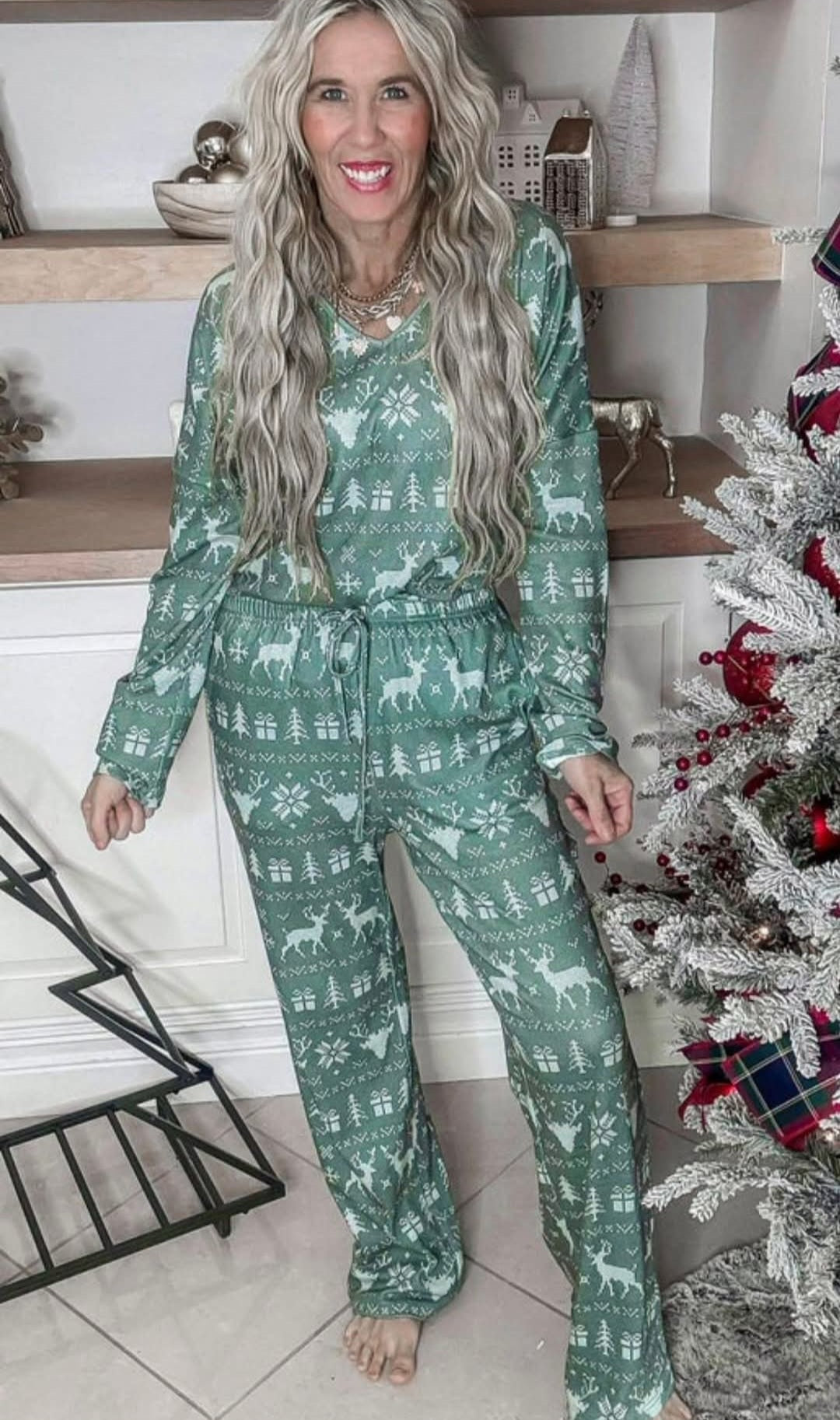 Green Reindeer softie Pj's