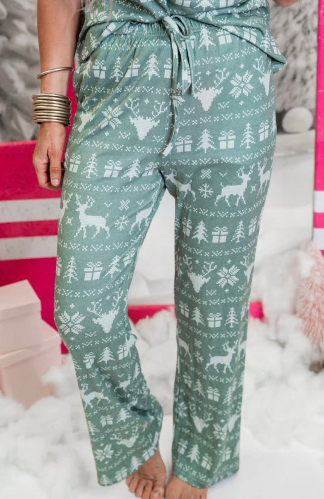 Green Reindeer softie Pj's