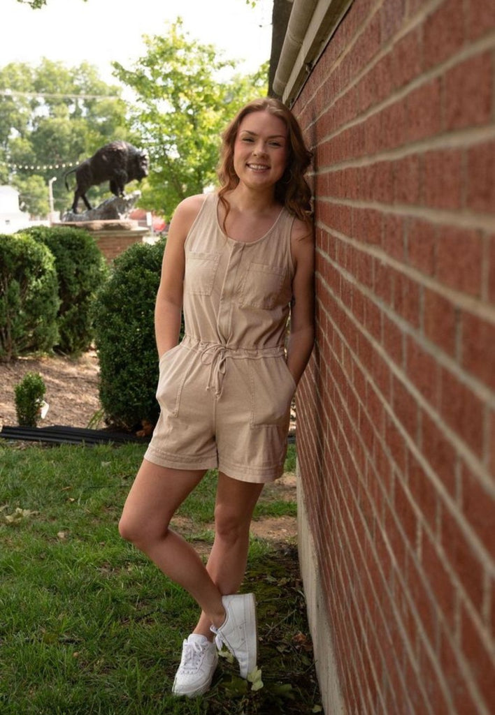 Taupe Washed Romper