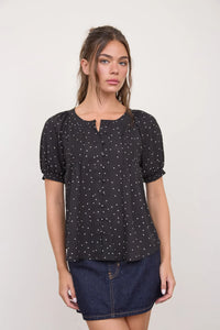 Black Polka Dot Puff Sleeve