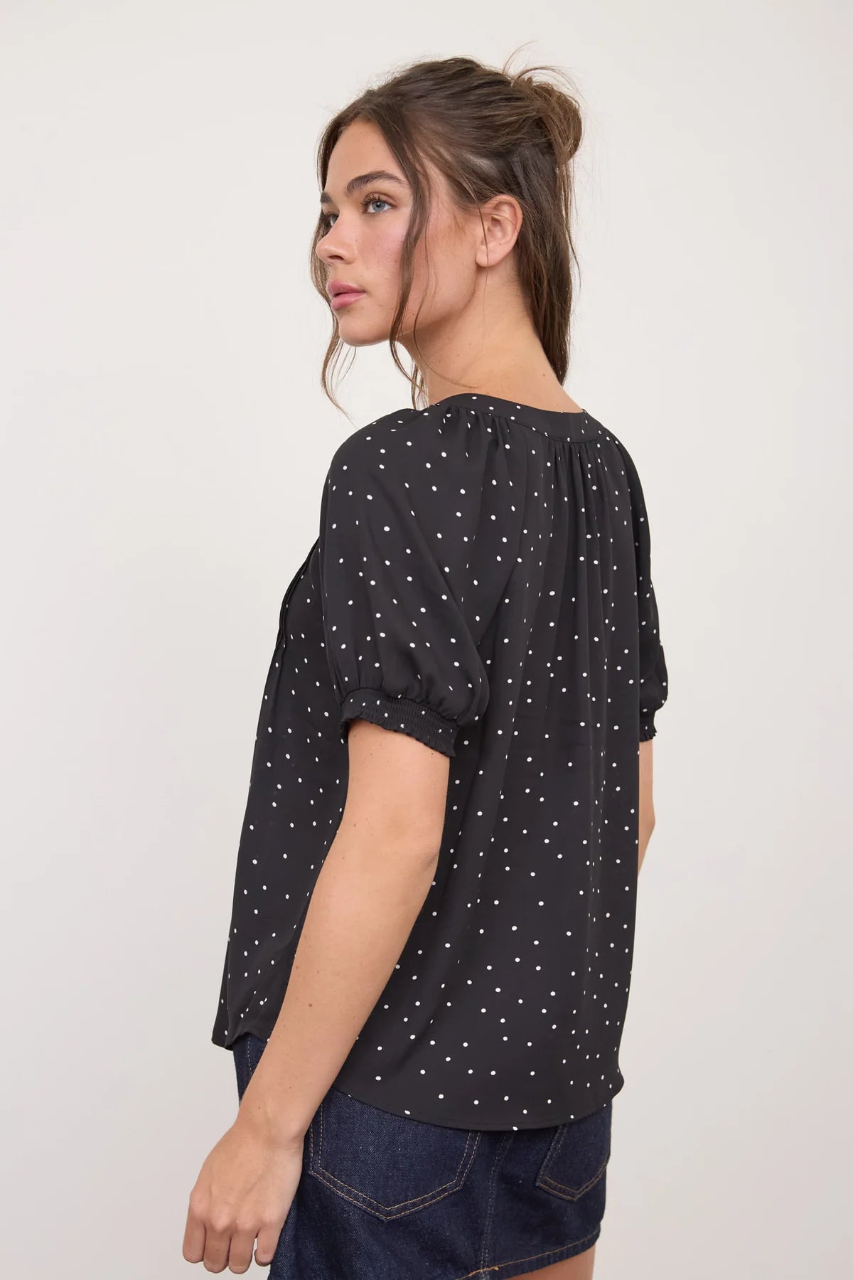 Black Polka Dot Puff Sleeve