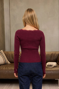 Burgundy Lace Henley Sweater