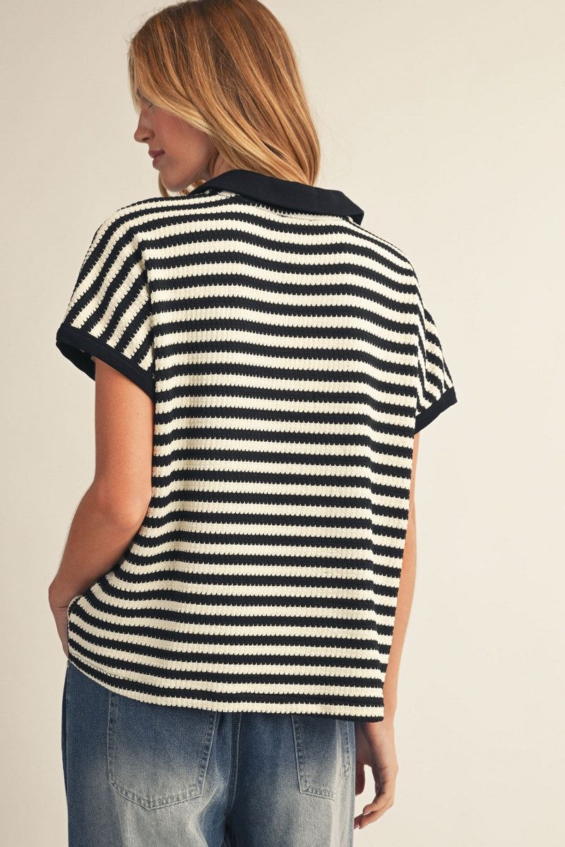 Black Stripe Textured Top