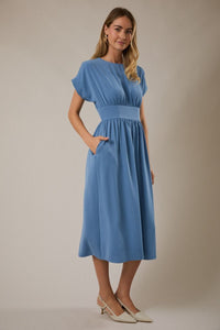 Blue Cap Sleeve Midi Dress