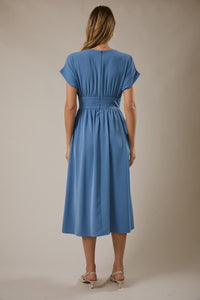 Blue Cap Sleeve Midi Dress