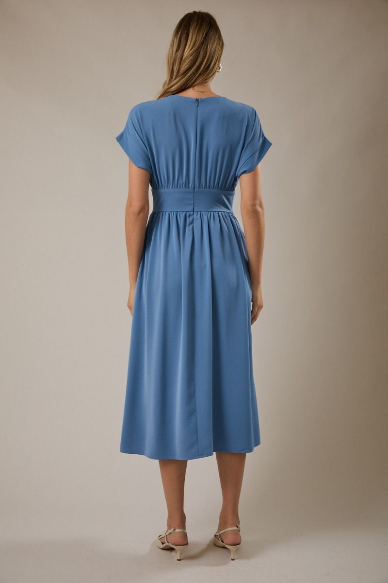 Blue Cap Sleeve Midi Dress