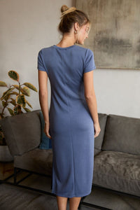 Denim Pleated Midi Dress