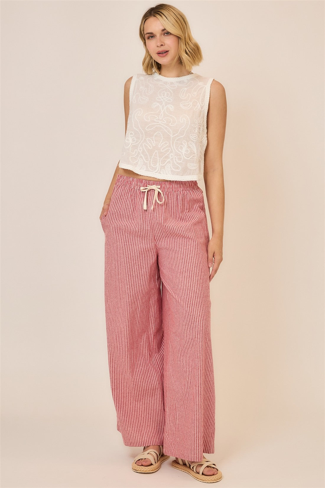 Red Pinstripe Wide Leg
