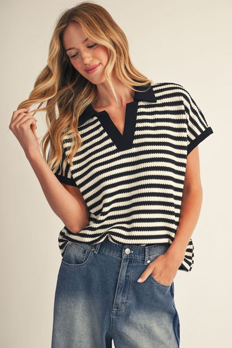 Black Stripe Textured Top