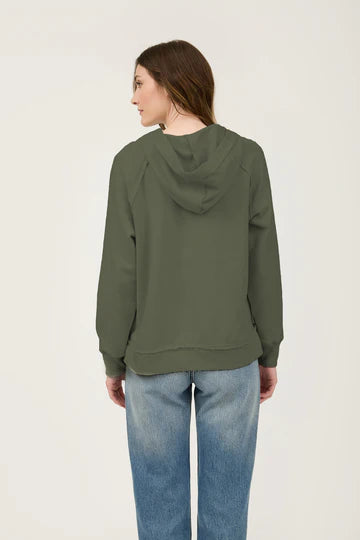 Olive Hooded V-Neck