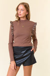 Mocha Faux Leather Ruffle