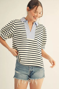 Black Stripe Contrast Neckline