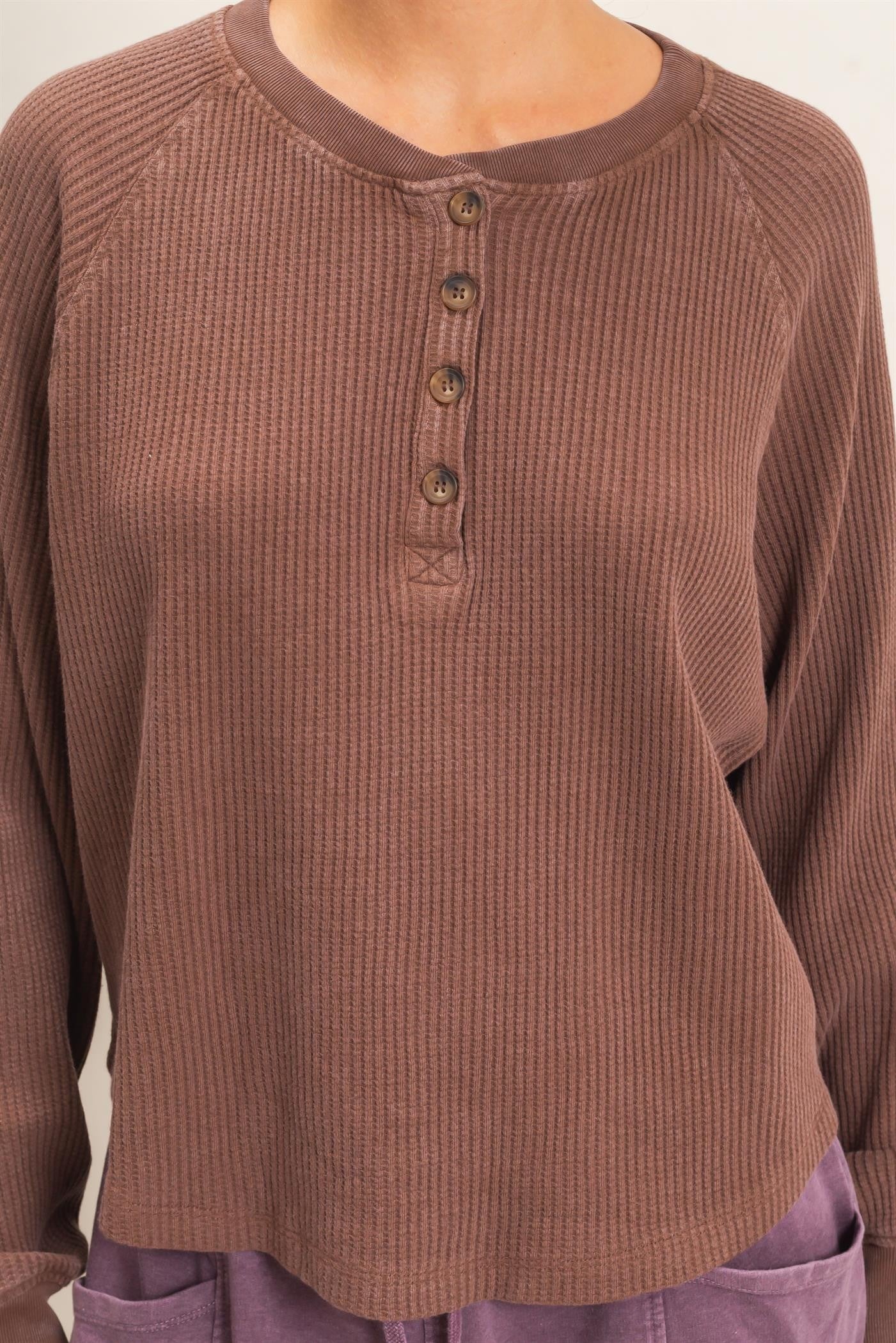 Brown Waffle Henley