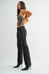 Black Studded Wide Leg