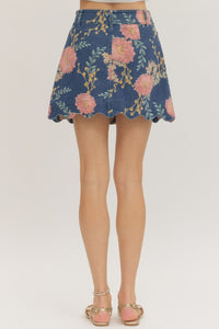 Floral Denim Skirt