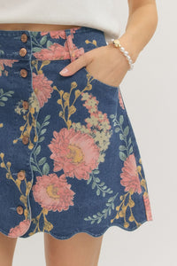 Floral Denim Skirt