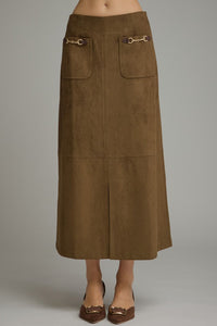 Suede Buckle Midi Skirt