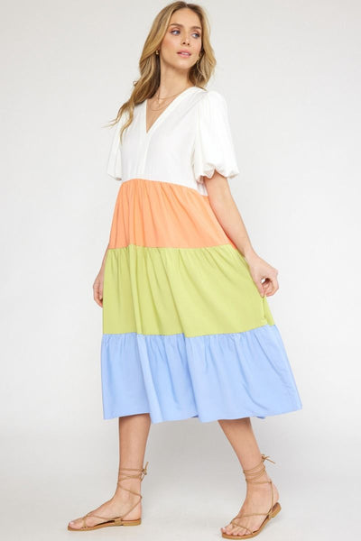 Colorblock Tier Midi Dress