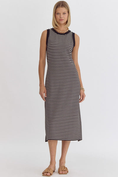 Black Stripe Ribbed Dress
