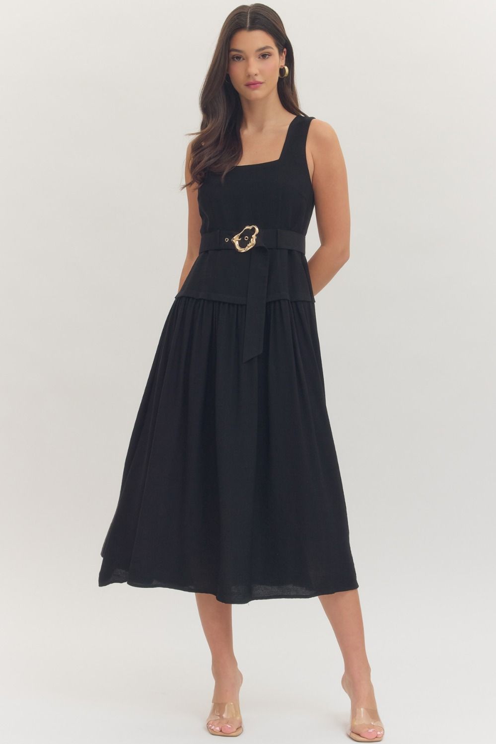 Black Audrey Belted Midi