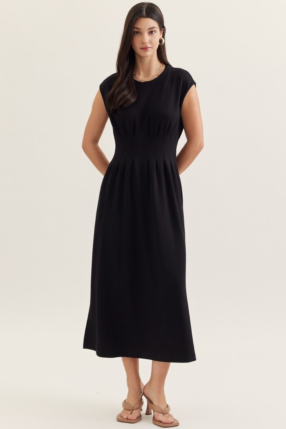 Pintuck Midi Dress