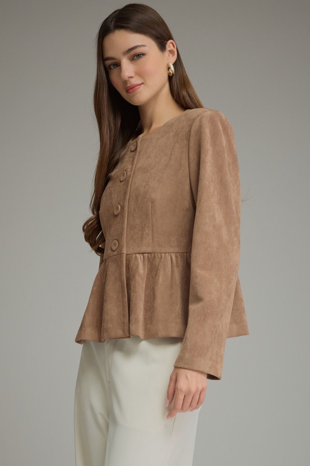 Camel Suede Peplum Jacket