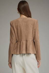 Camel Suede Peplum Jacket