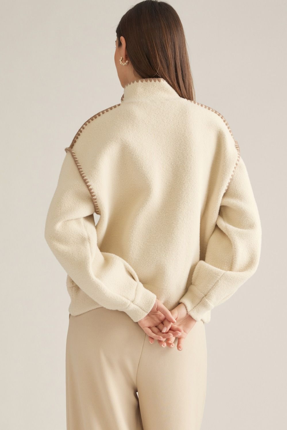 Cream Whipstitch Knit Jacket