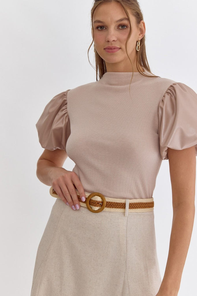 Natural Leather Puff Sleeve