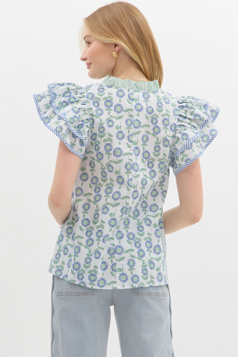 Mint & Blue Floral Top