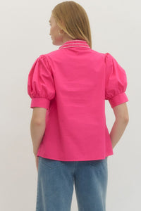 Pink Embroidered V-Neck
