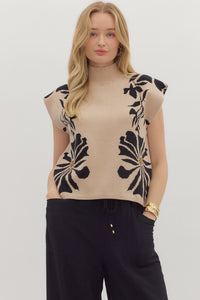 Taupe Floral Pullover Sweater