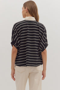 Black Striped Dolman V-Neck