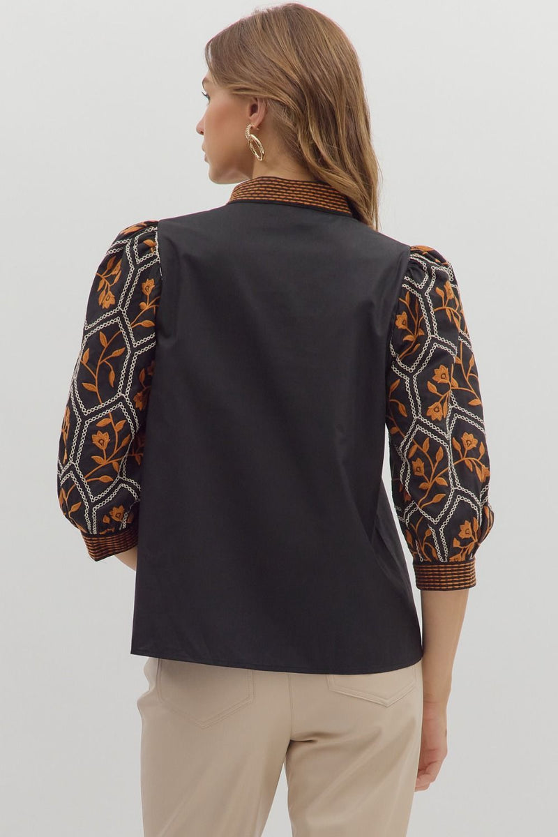 Black & Rust Embroidered Top
