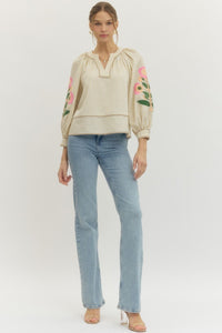 Oatmeal Stripe Embroidery Sleeve