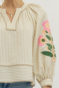 Oatmeal Stripe Embroidery Sleeve
