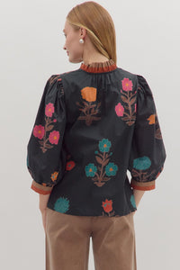 Black Floral Contrast Trim