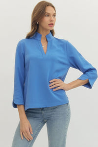 Cerulean Blue Split Neck