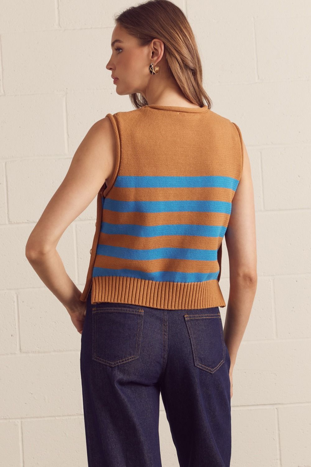 Camel Stripe Gold Button