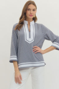 Navy Gingham Top